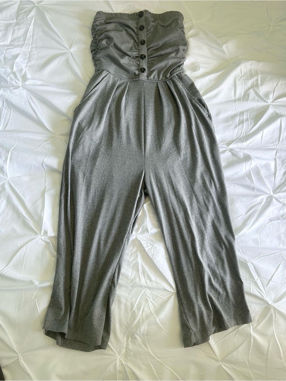 J for Justify Strapless Gray Wide-Leg Romper with Button Front